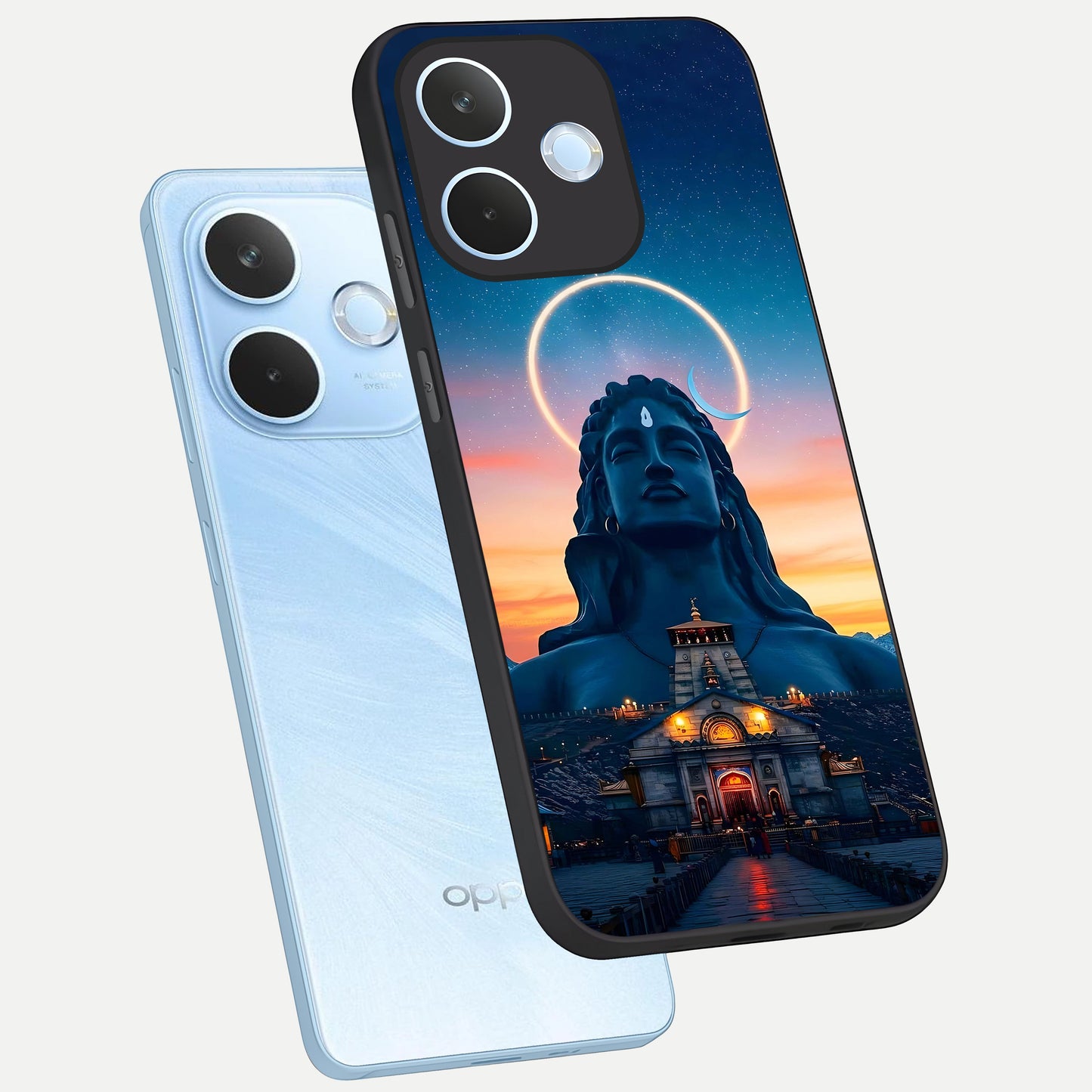  Eternal Shiva Aura phone case For Oppo Reno 15 Pro mini showing premium glass back cover with detailed artwork
