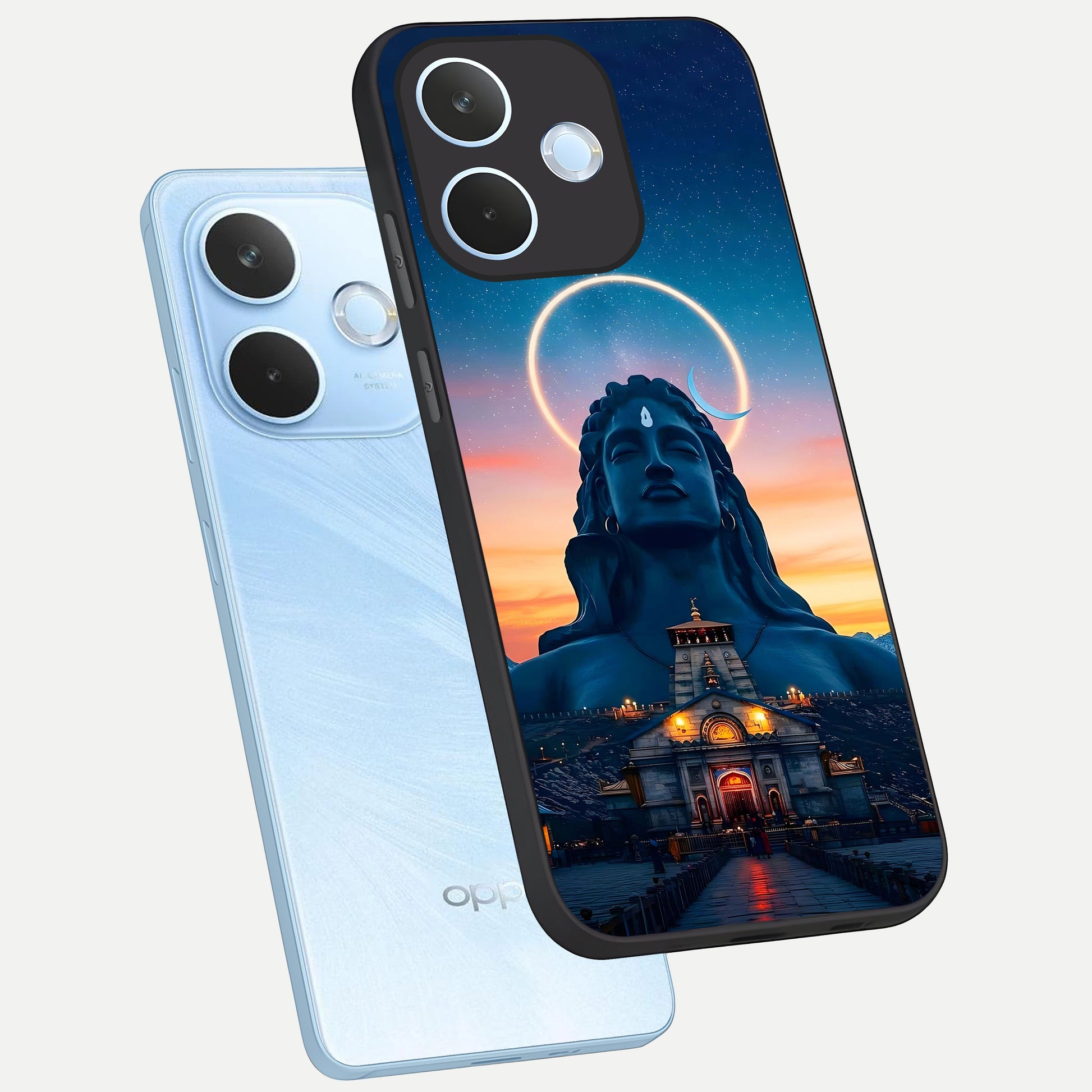  Eternal Shiva Aura phone case For Oppo Reno 15 Pro mini showing premium glass back cover with detailed artwork