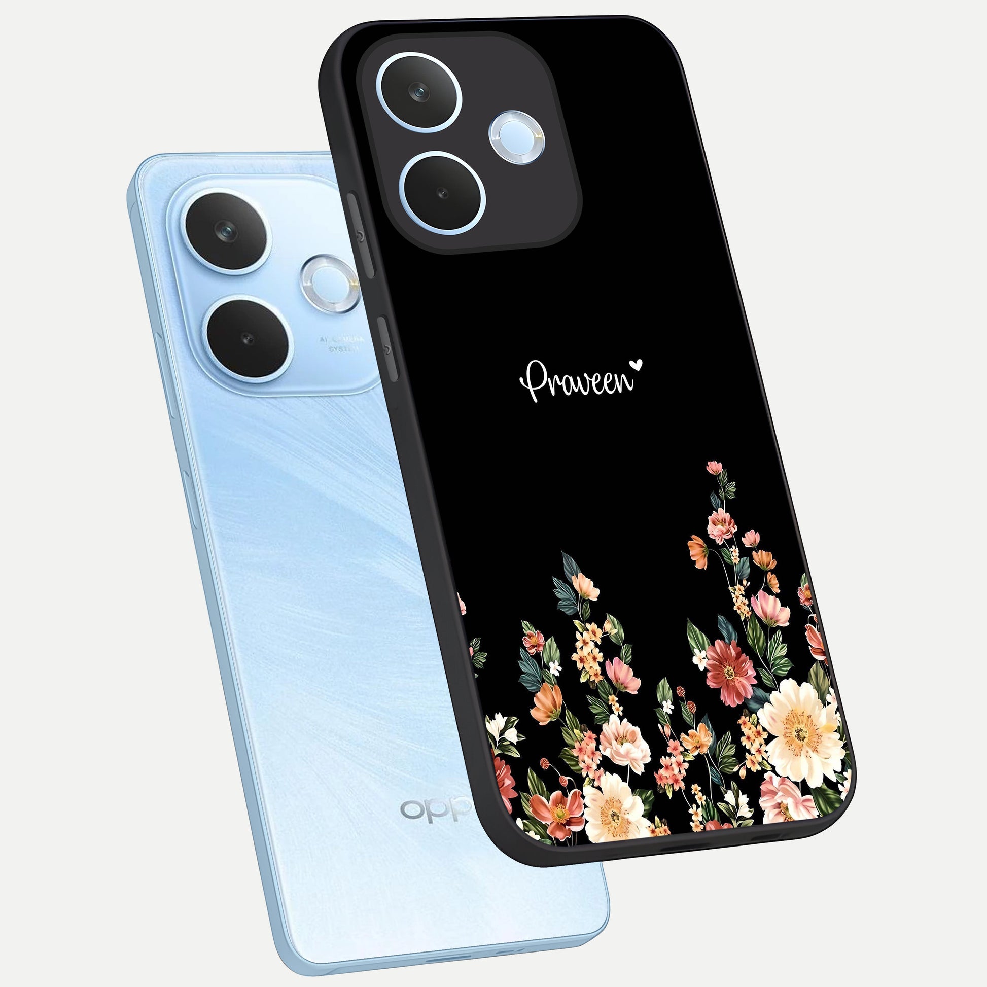  Floral Design Personalized Custom Name phone case For Oppo Reno 15 Pro mini showing premium glass back cover with detailed artwork