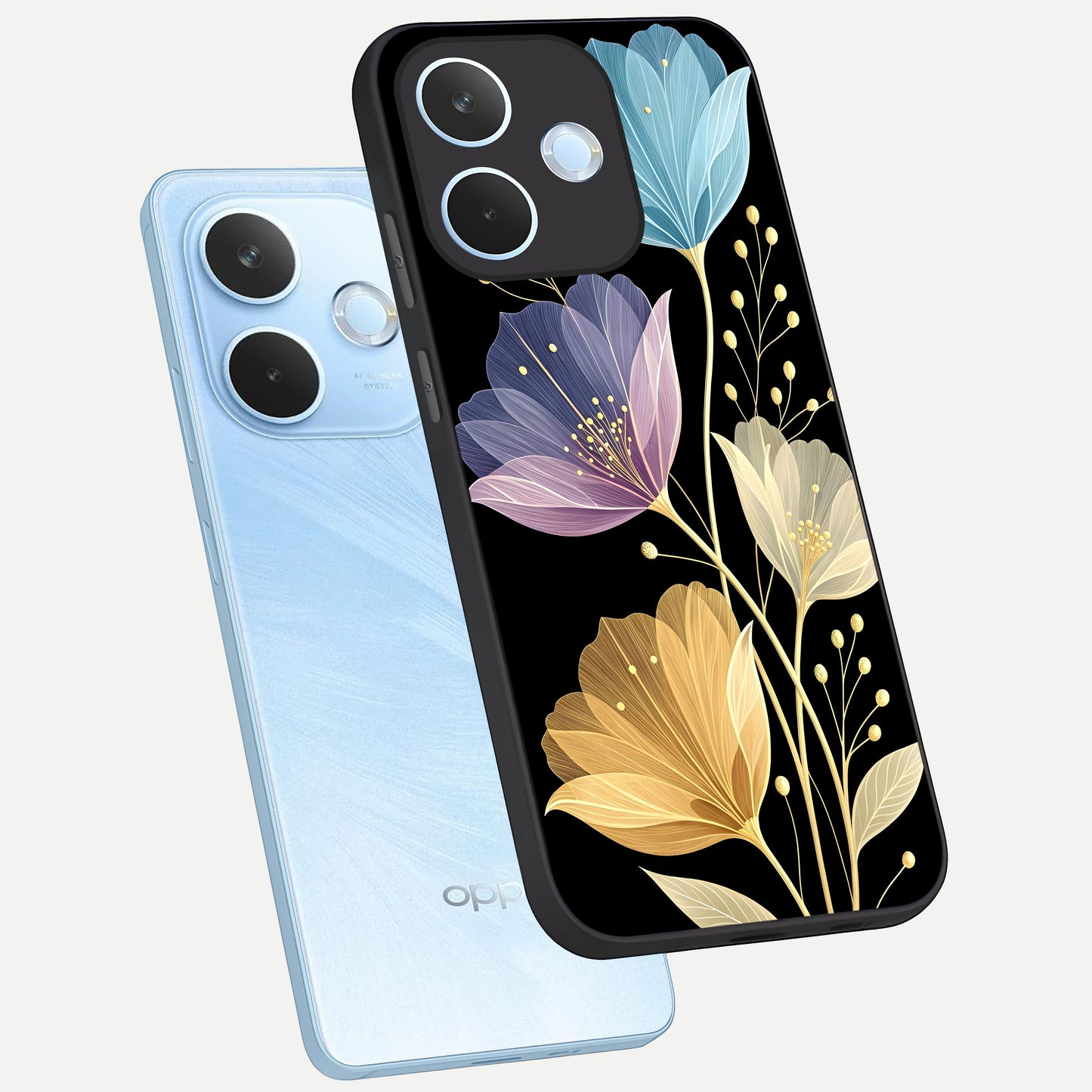  Flower Bloom Glow phone case For Oppo Reno 15 Pro mini showing premium glass back cover with detailed artwork