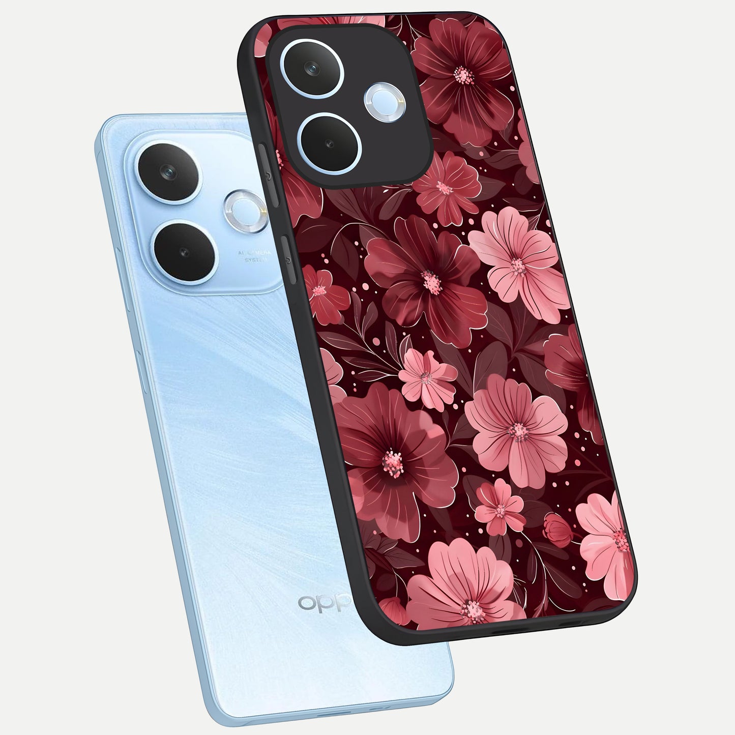  Flower Blush Bloom phone case For Oppo Reno 15 Pro mini showing premium glass back cover with detailed artwork