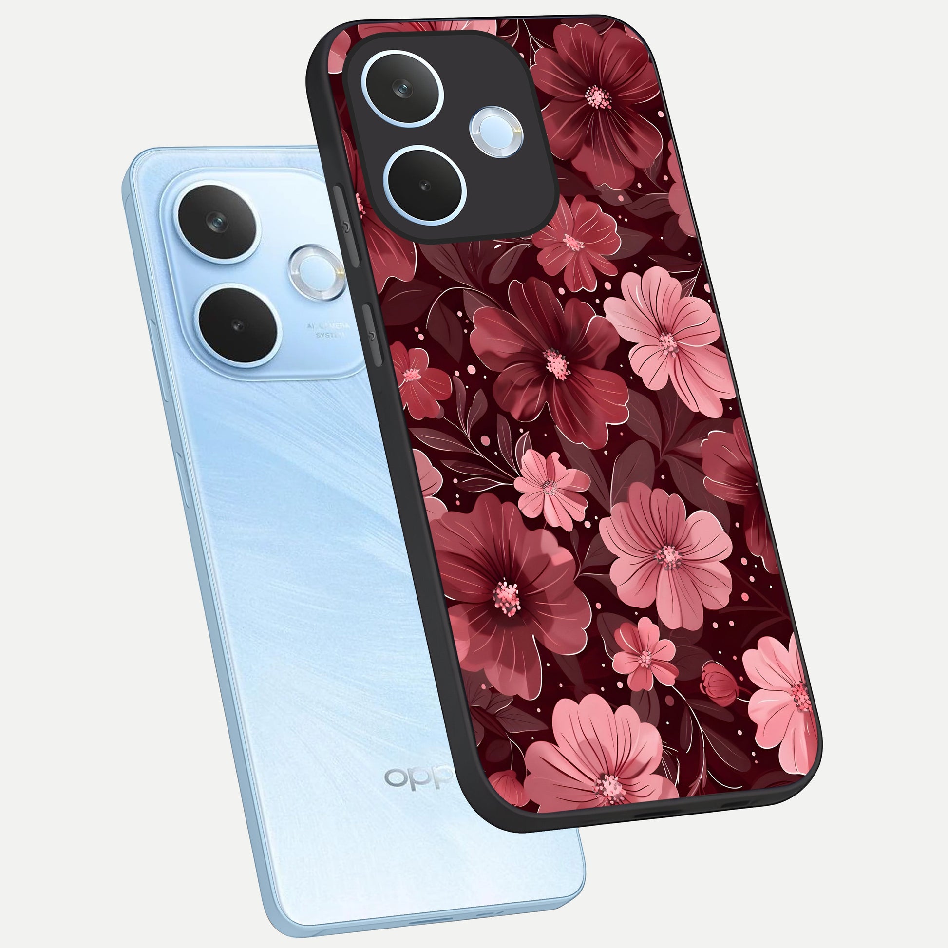  Flower Blush Bloom phone case For Oppo Reno 15 Pro mini showing premium glass back cover with detailed artwork