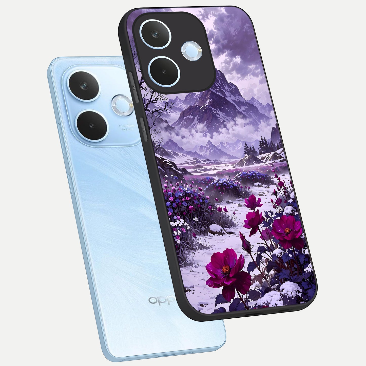  Flower Mountain View phone case For Oppo Reno 15 Pro mini showing premium glass back cover with detailed artwork