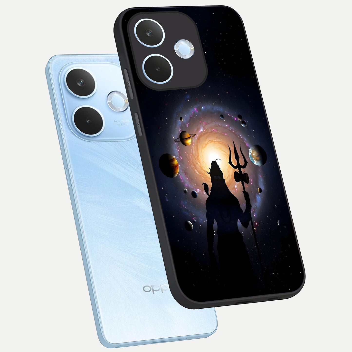  Galactic Shiva Vision phone case For Oppo Reno 15 Pro mini showing premium glass back cover with detailed artwork