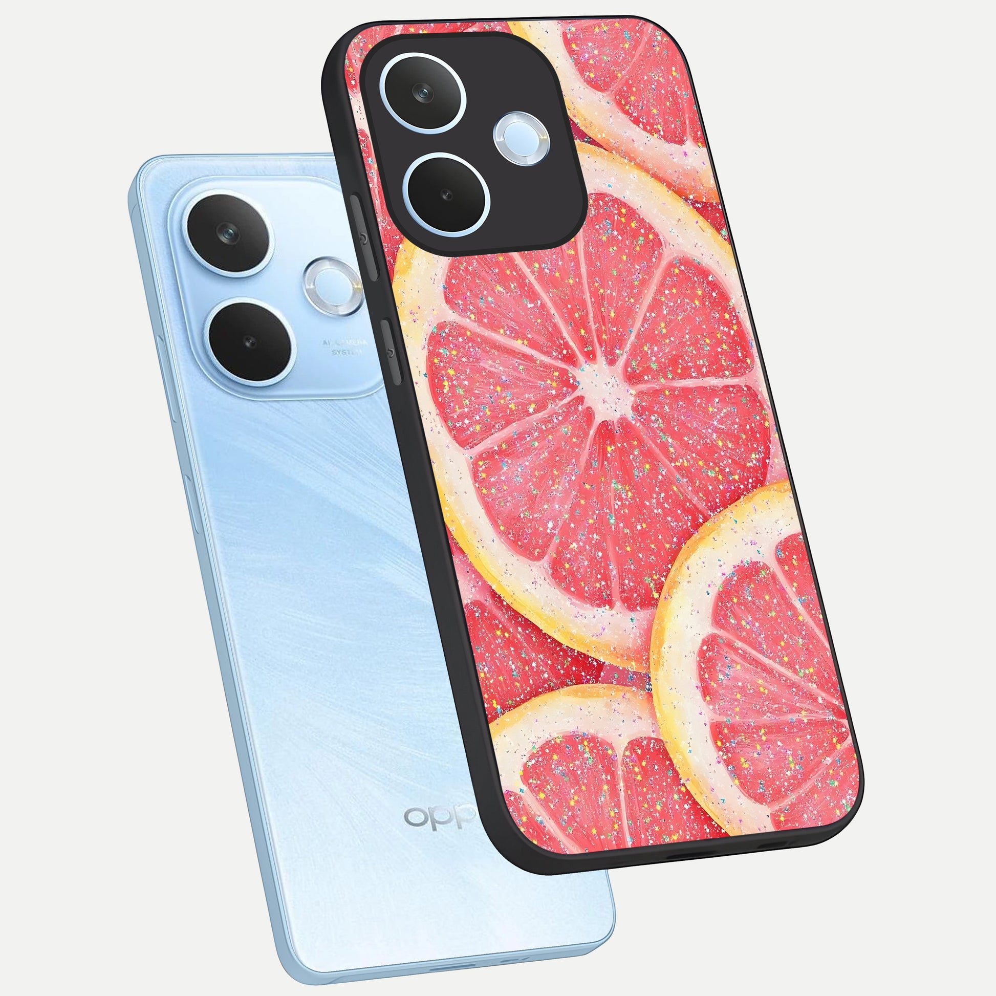  Glitter Grapefruit phone case For Oppo Reno 15 Pro mini showing premium glass back cover with detailed artwork