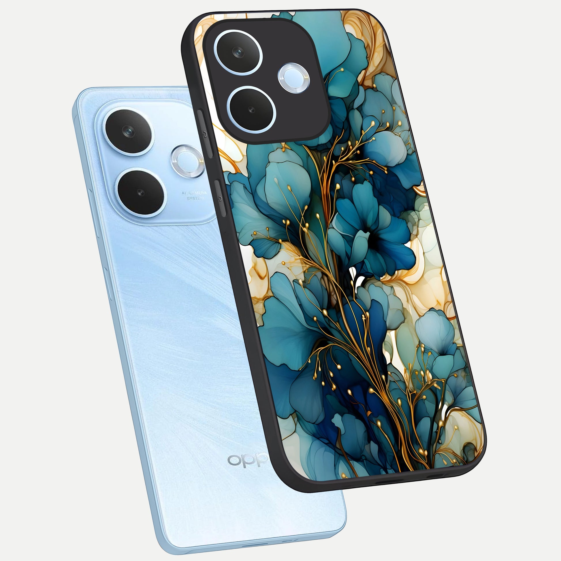  Golden Bloom Symphony phone case For Oppo Reno 15 Pro mini showing premium glass back cover with detailed artwork