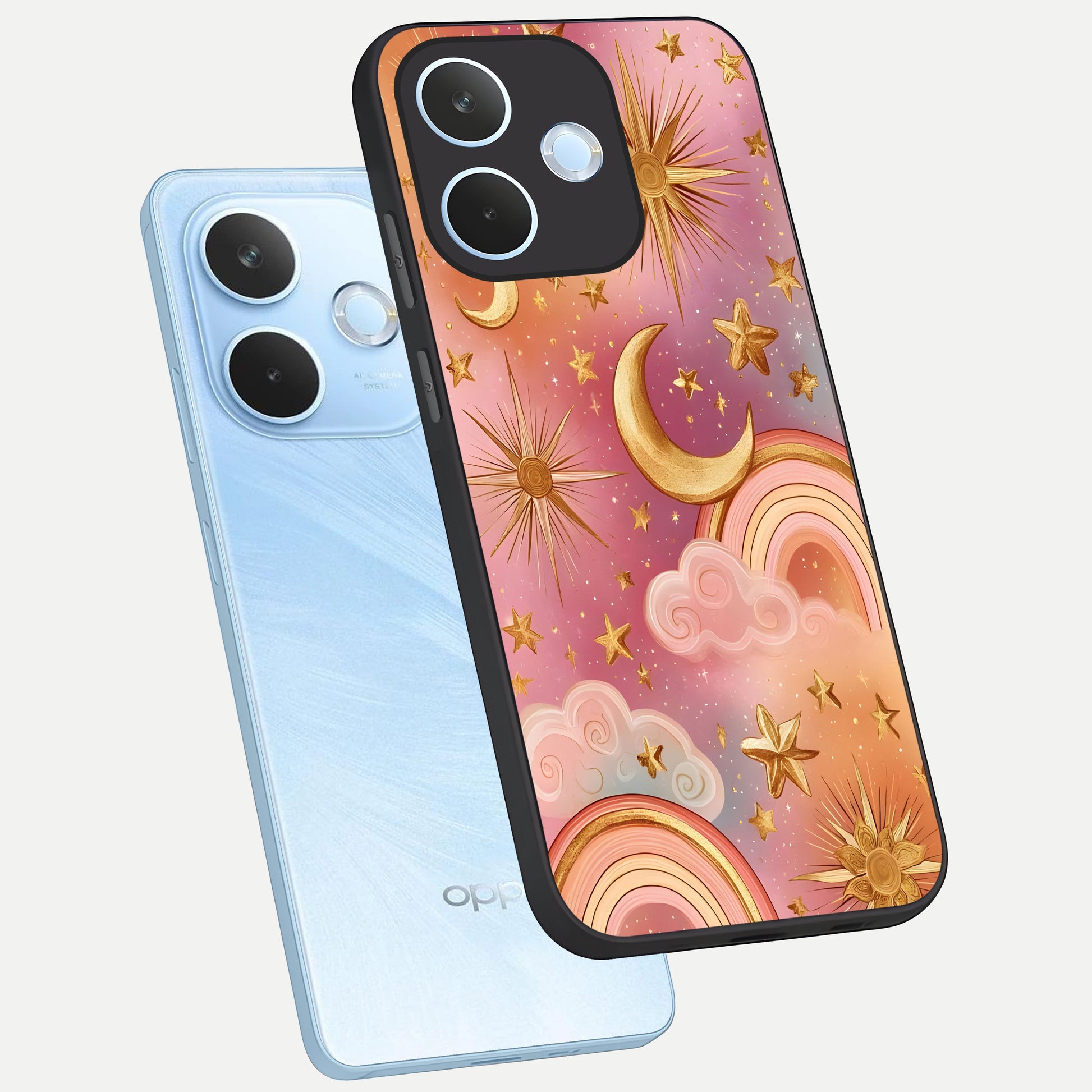  Golden Celestial Dreams phone case For Oppo Reno 15 Pro mini showing premium glass back cover with detailed artwork
