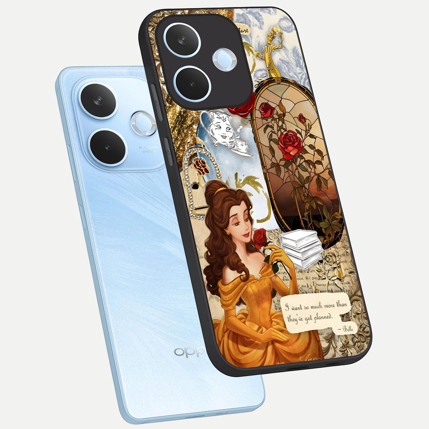  Golden Dream Belle phone case For Oppo Reno 15 Pro mini showing premium glass back cover with detailed artwork