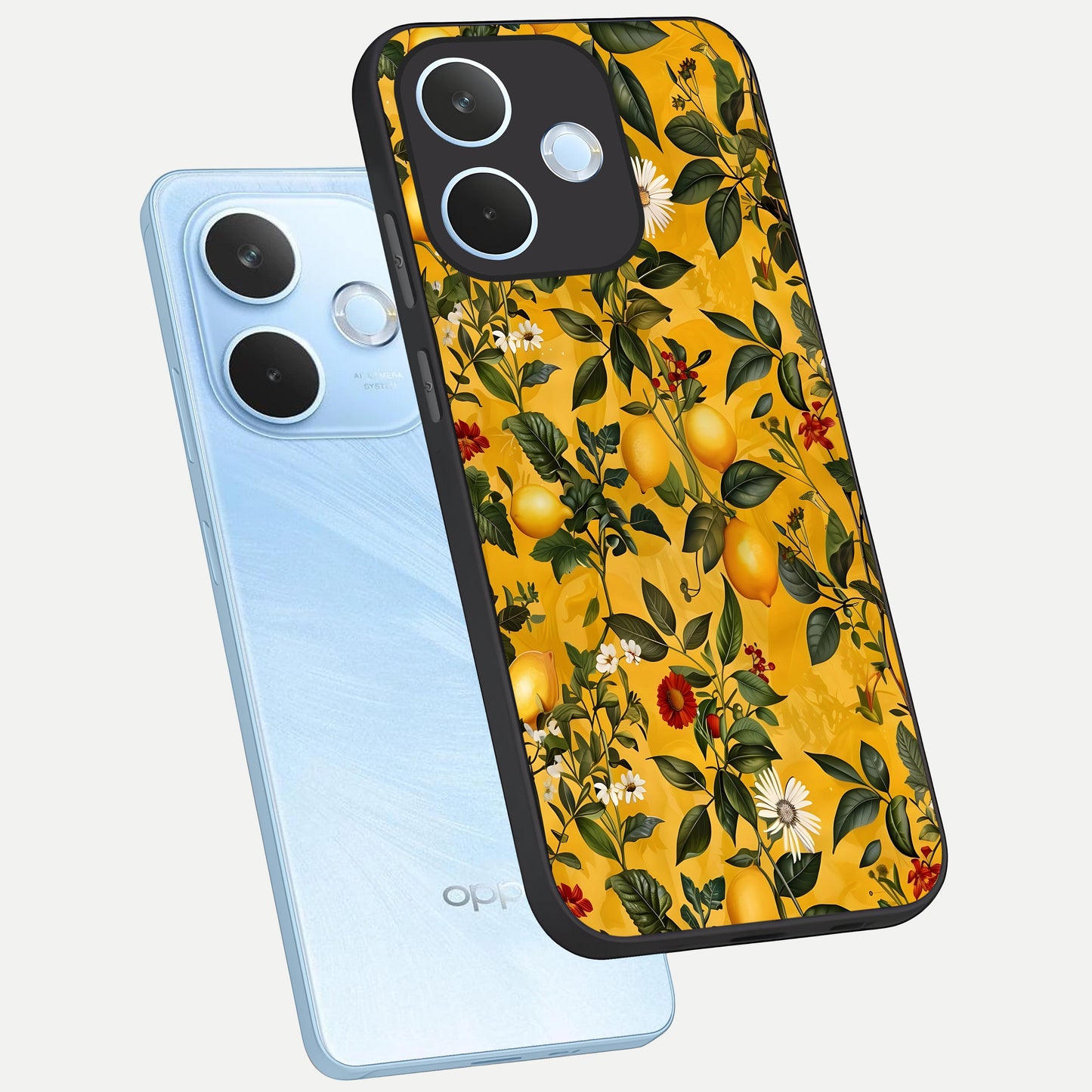  Golden Lemon Field phone case For Oppo Reno 15 Pro mini showing premium glass back cover with detailed artwork