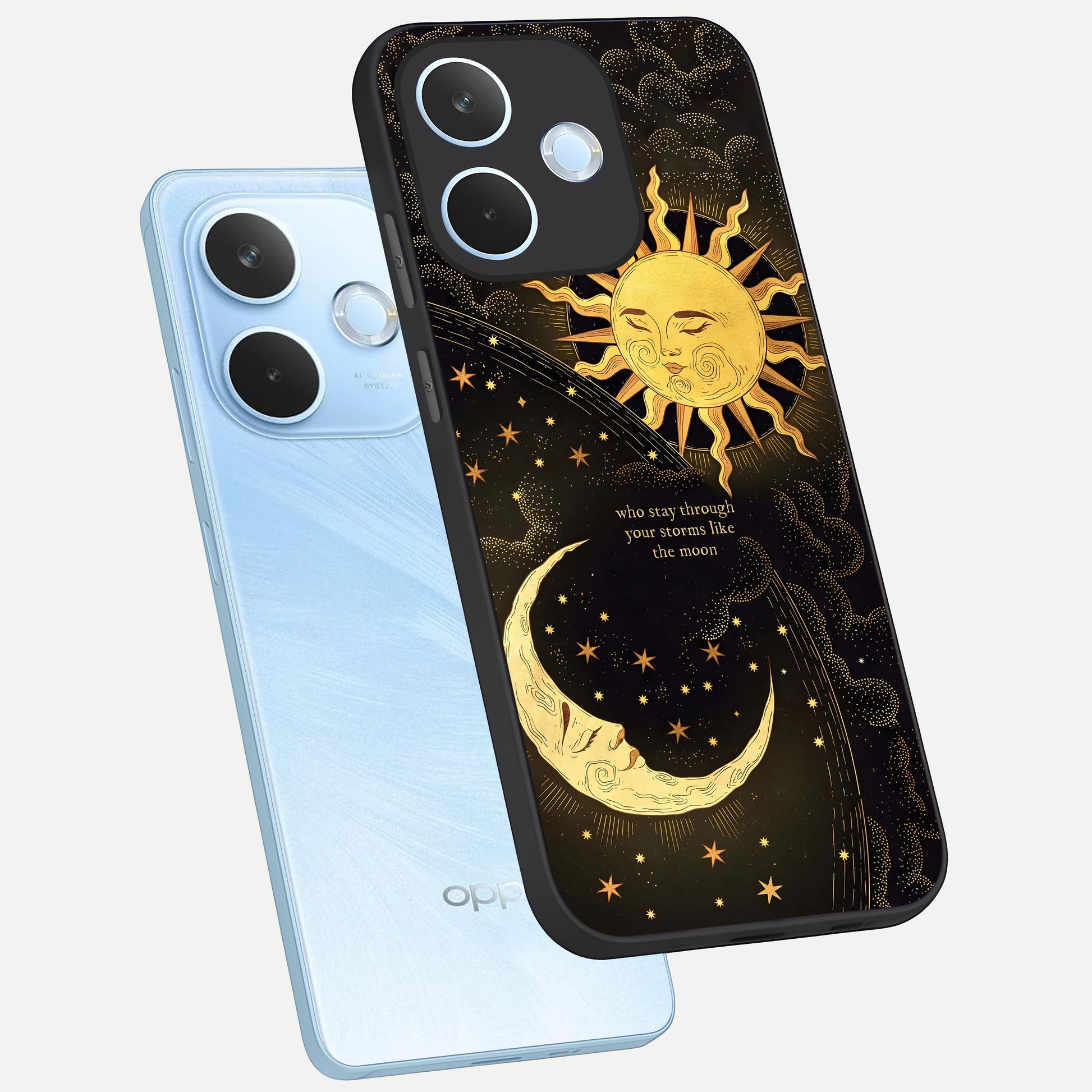  Golden Lunar Love phone case For Oppo Reno 15 Pro mini showing premium glass back cover with detailed artwork