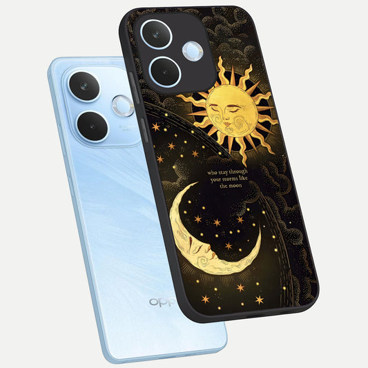  Golden Lunar Love phone case For Oppo Reno 15 Pro mini showing premium glass back cover with detailed artwork