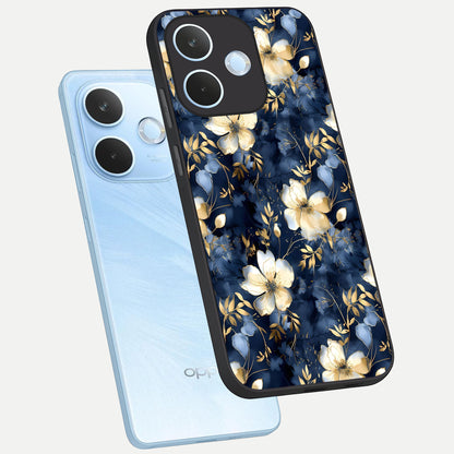  Golden Midnight Bloom phone case For Oppo Reno 15 Pro mini showing premium glass back cover with detailed artwork