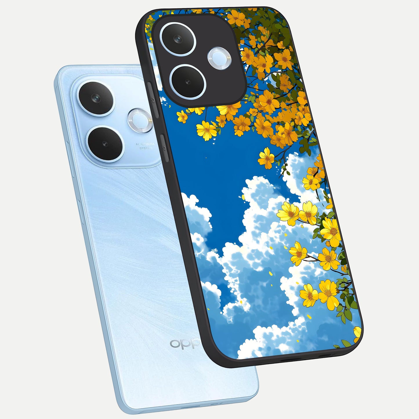  Golden Petal Sky phone case For Oppo Reno 15 Pro mini showing premium glass back cover with detailed artwork