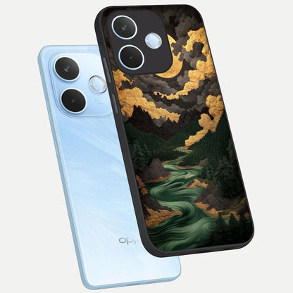  Golden River Moon phone case For Oppo Reno 15 Pro mini showing premium glass back cover with detailed artwork