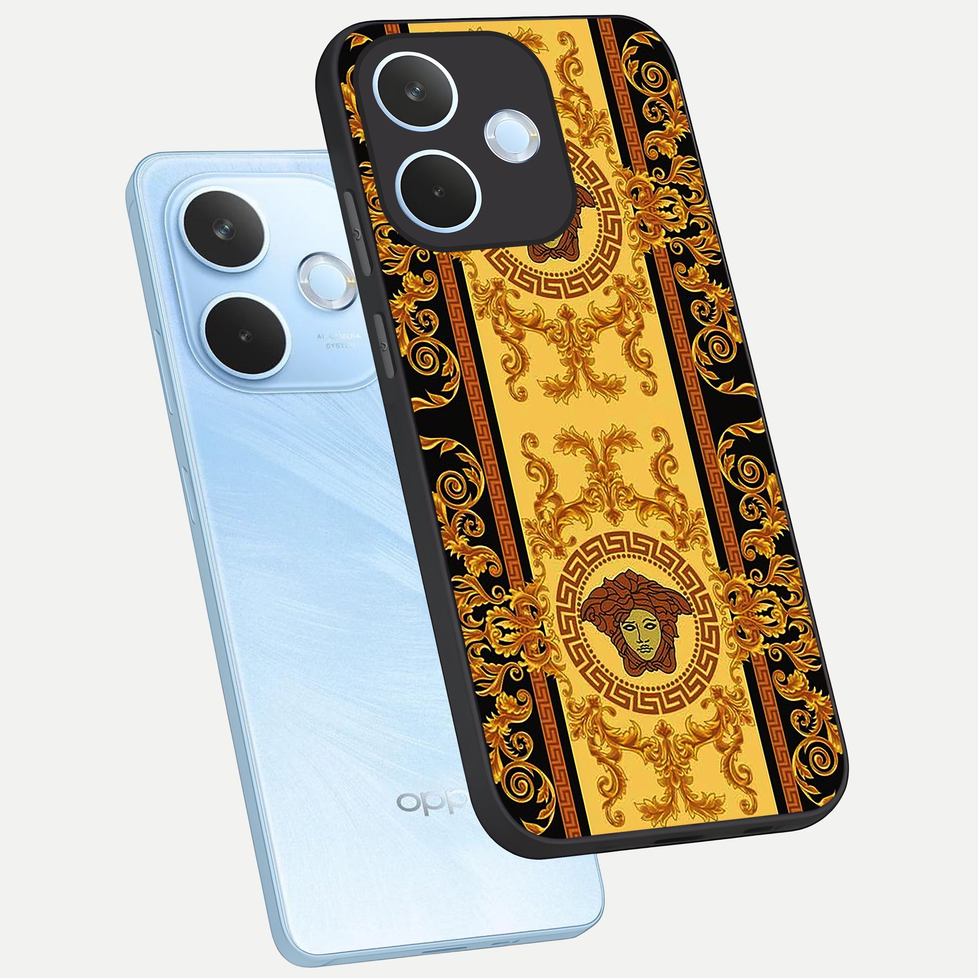  Golden Royal Heritage phone case For Oppo Reno 15 Pro mini showing premium glass back cover with detailed artwork
