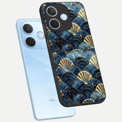  Golden Wave Luxe phone case For Oppo Reno 15 Pro mini showing premium glass back cover with detailed artwork