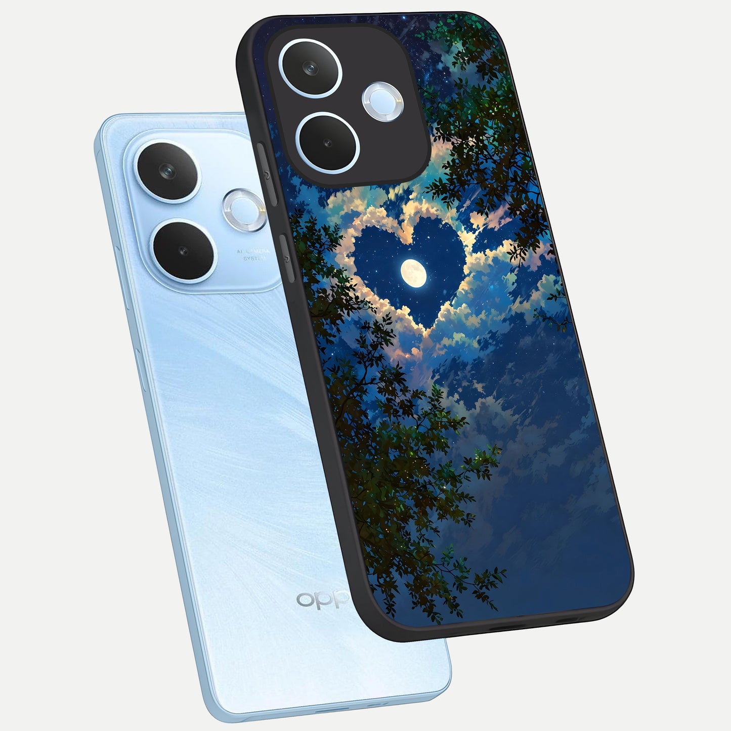  Heart With Moon Sky phone case For Oppo Reno 15 Pro mini showing premium glass back cover with detailed artwork
