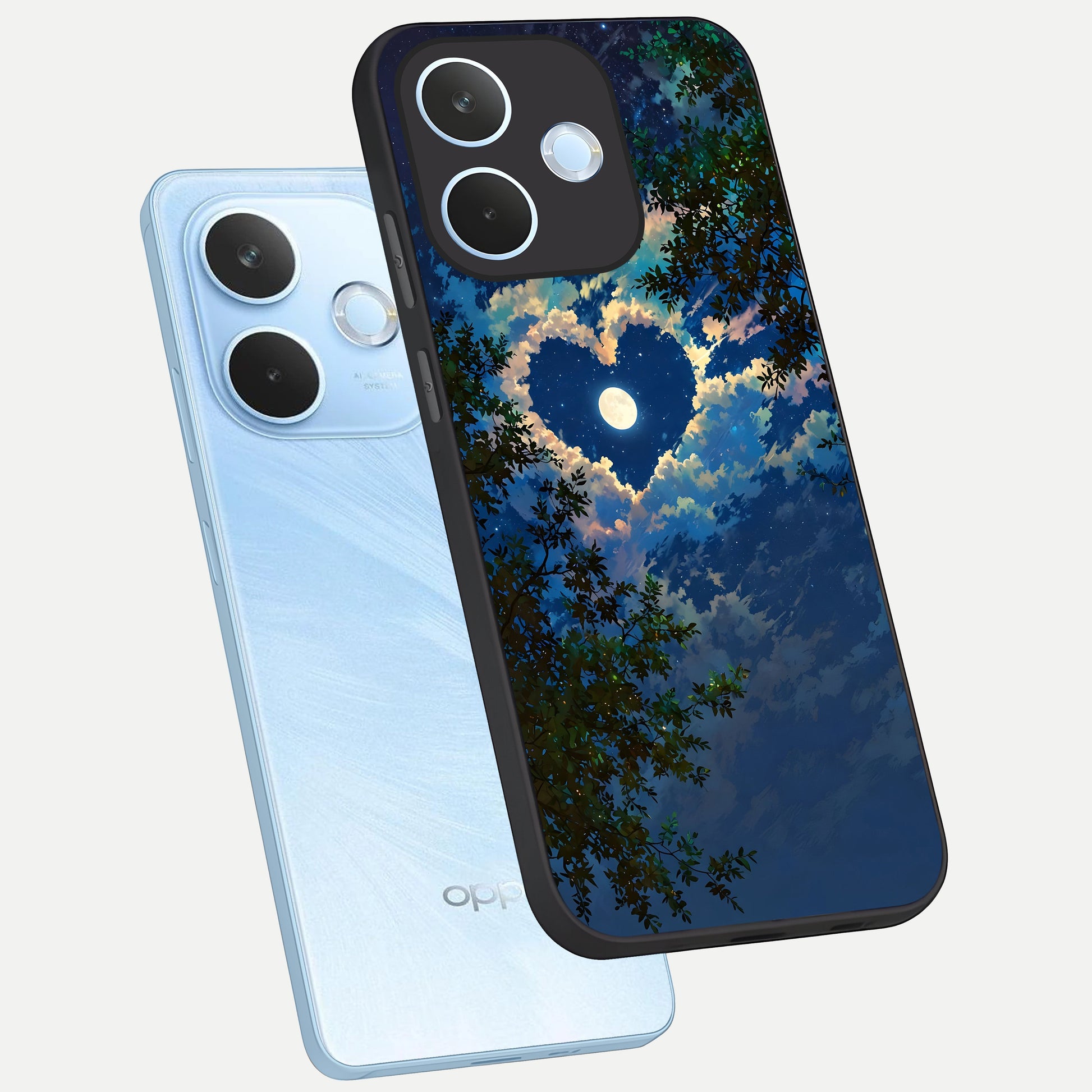  Heart With Moon Sky phone case For Oppo Reno 15 Pro mini showing premium glass back cover with detailed artwork
