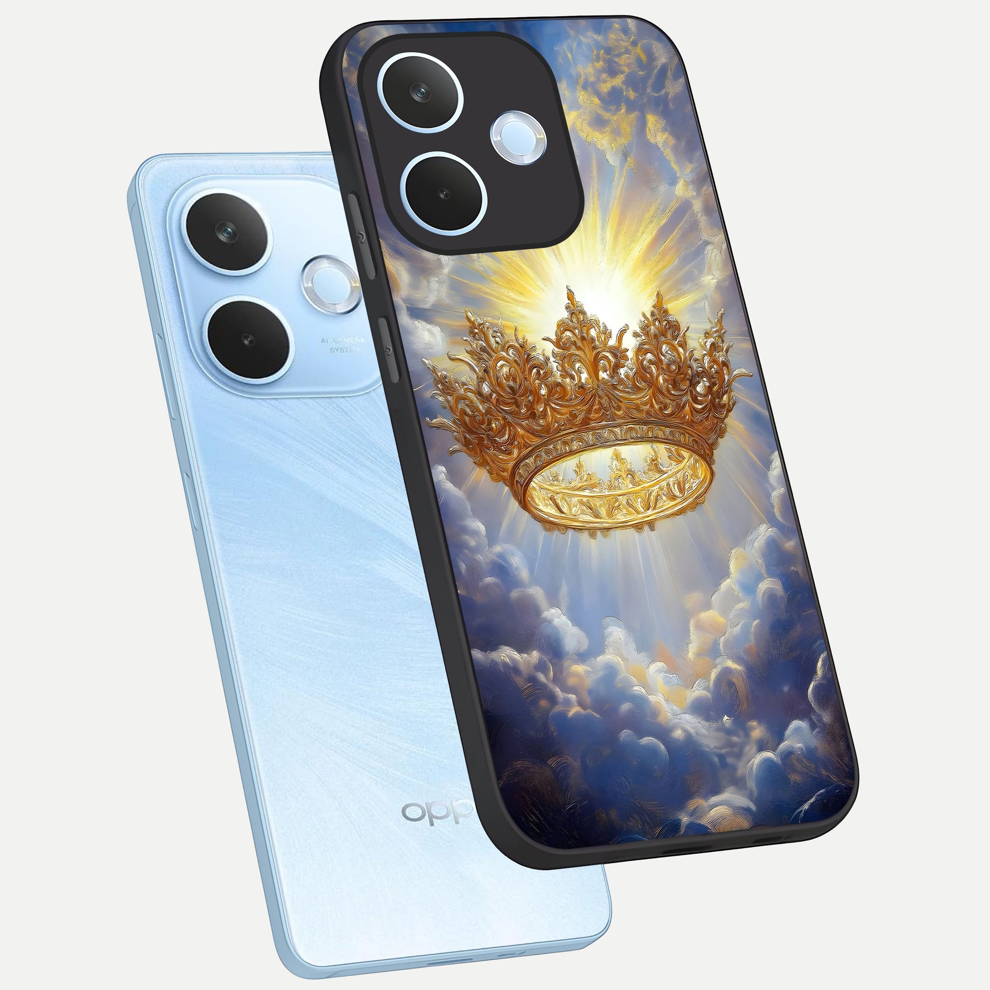  Heavenly Crown Light phone case For Oppo Reno 15 Pro mini showing premium glass back cover with detailed artwork