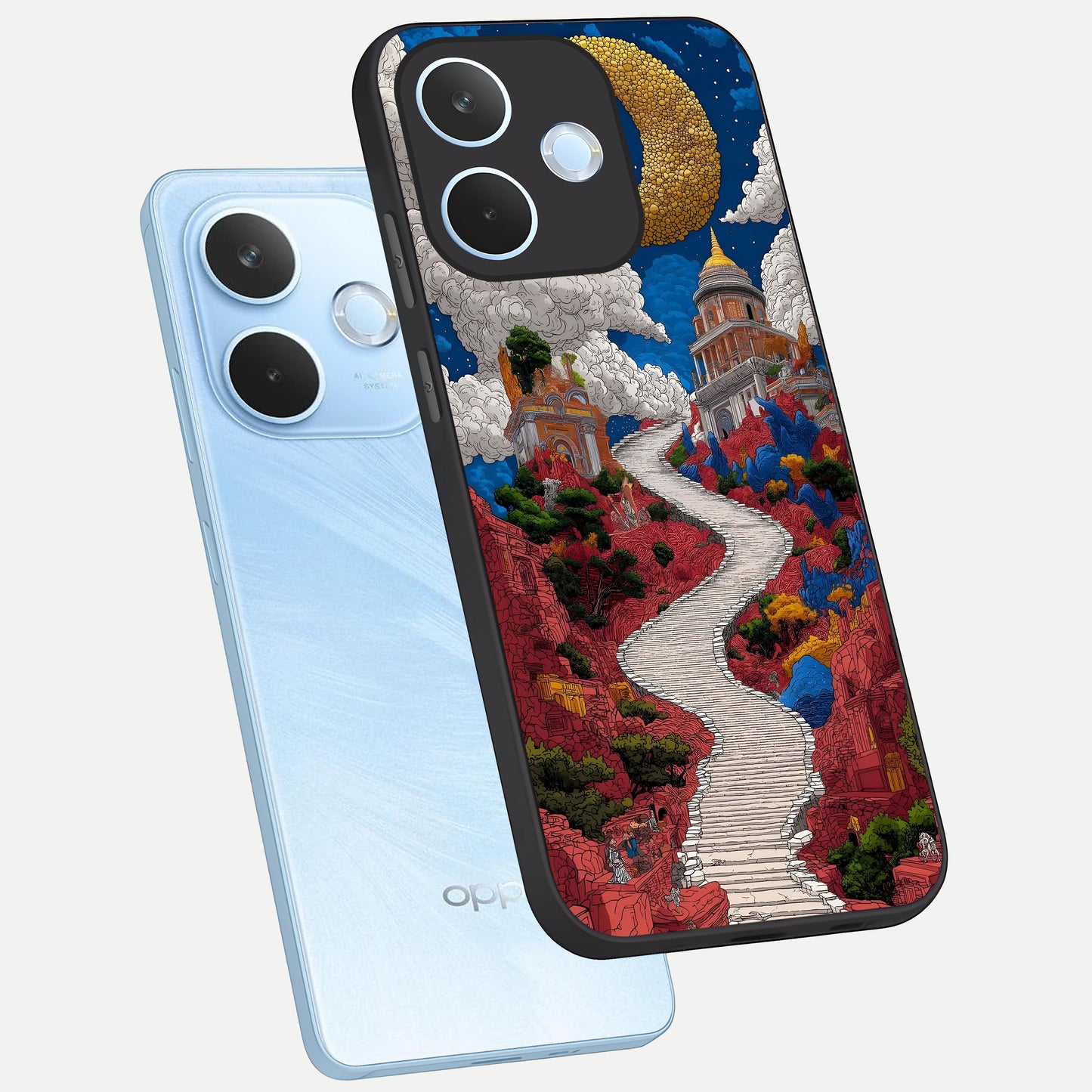  Heavenly Moon Path phone case For Oppo Reno 15 Pro mini showing premium glass back cover with detailed artwork