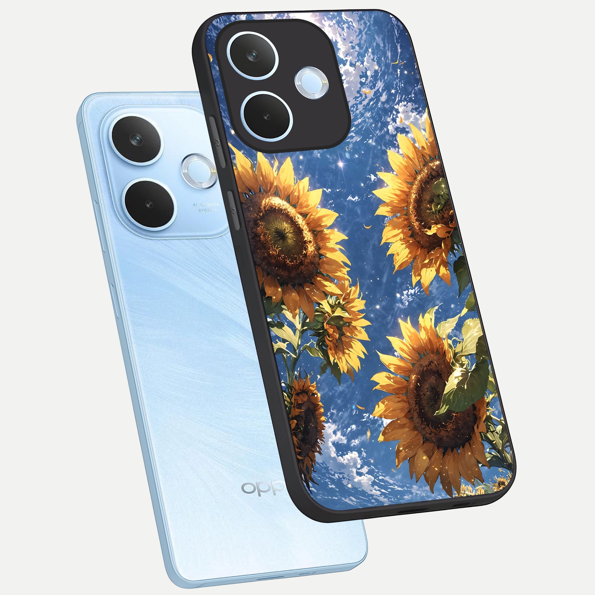  Heavenly Sunflower Rise phone case For Oppo Reno 15 Pro mini showing premium glass back cover with detailed artwork