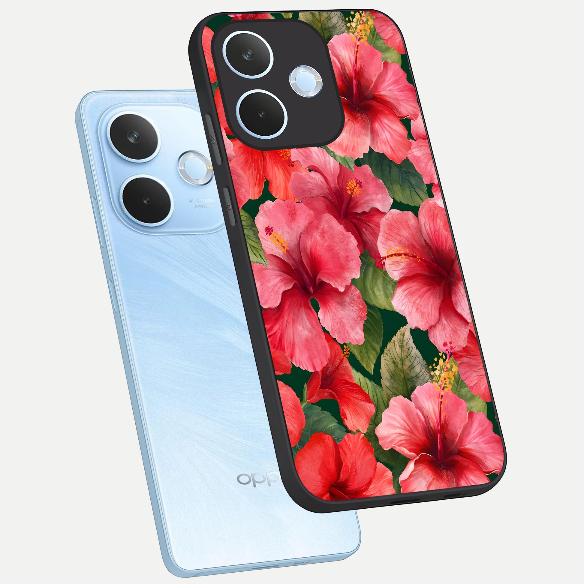  Hibiscus Pattern phone case For Oppo Reno 15 Pro mini showing premium glass back cover with detailed artwork