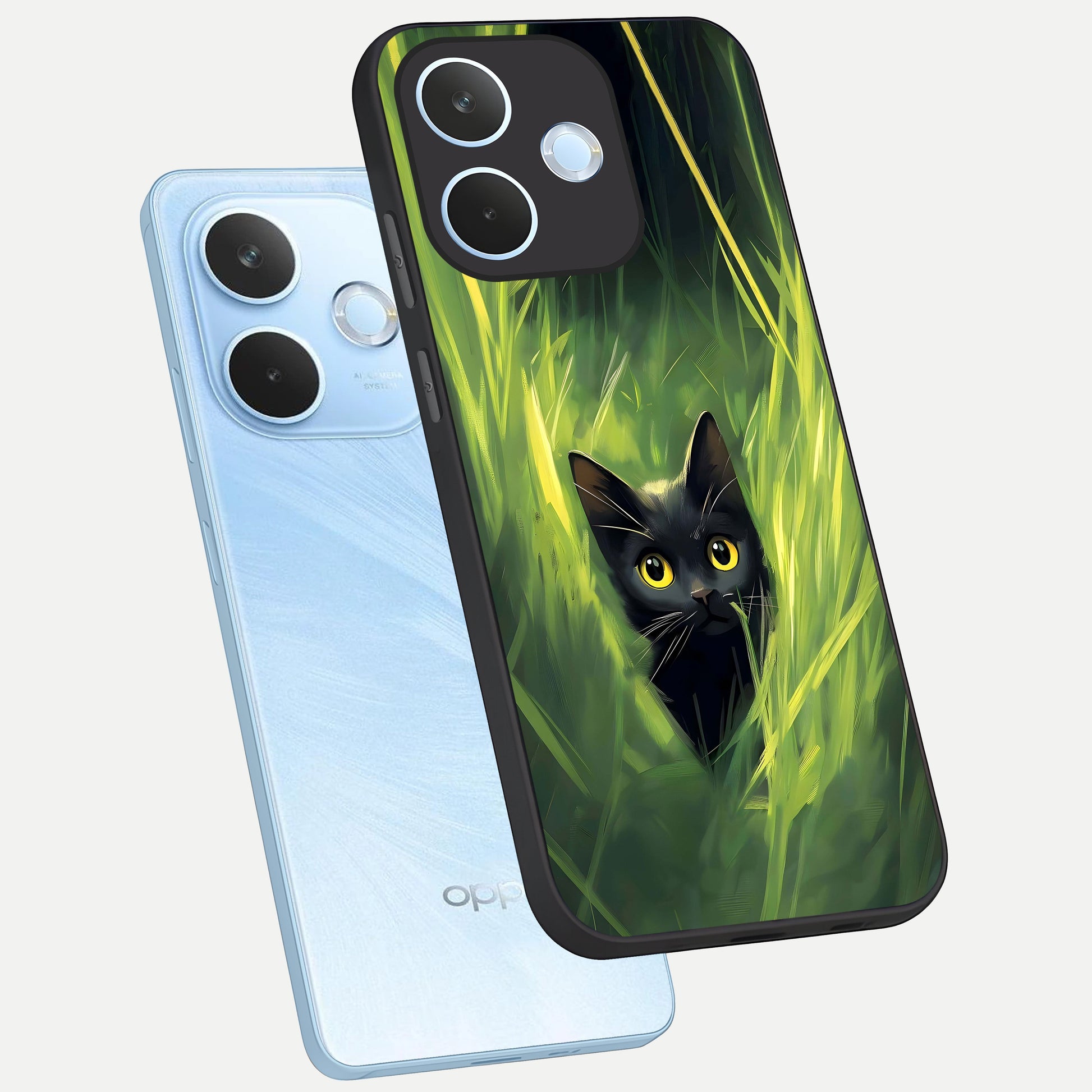  Hidden Cat Whisper phone case For Oppo Reno 15 Pro mini showing premium glass back cover with detailed artwork