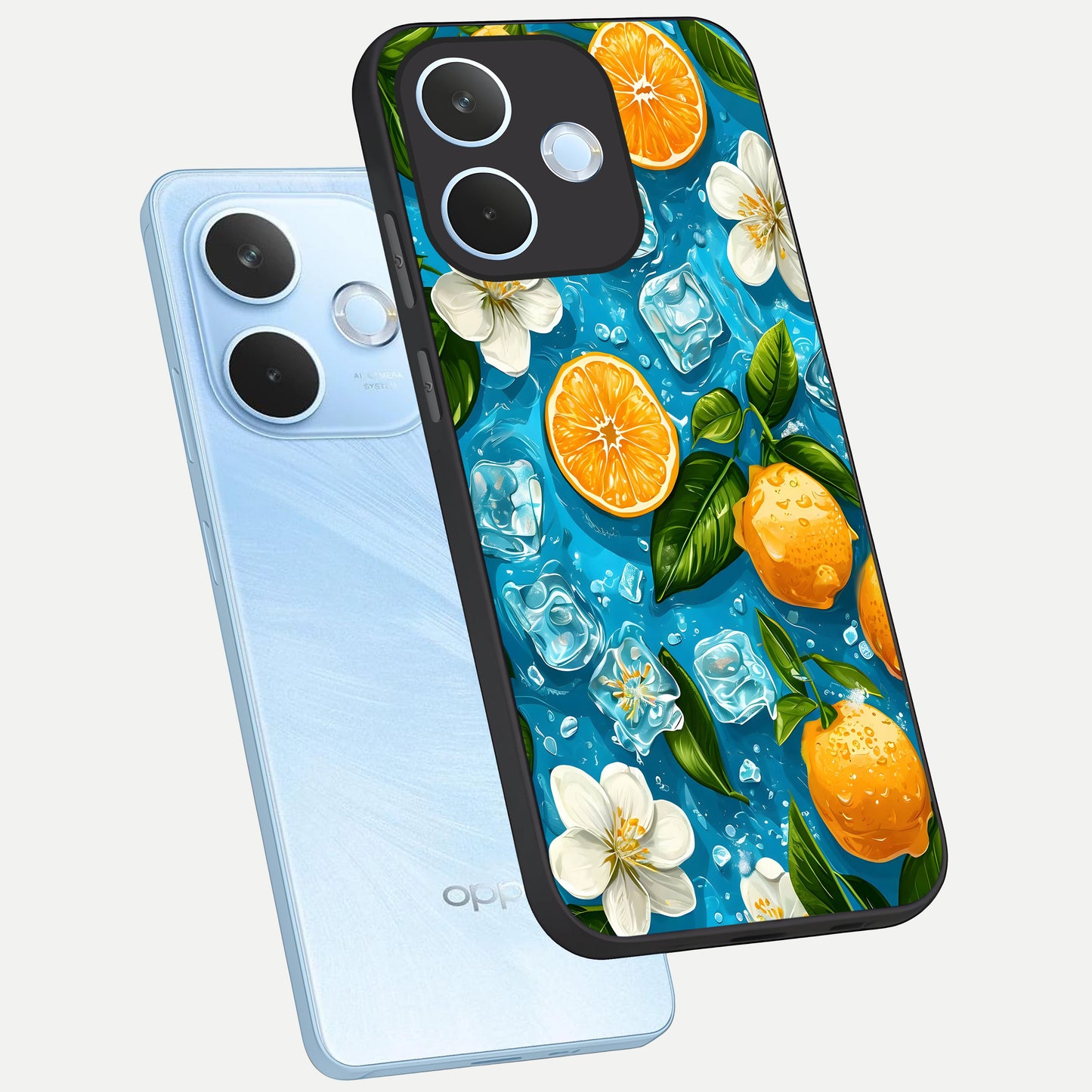  Ice Cube With Orange phone case For Oppo Reno 15 Pro mini showing premium glass back cover with detailed artwork