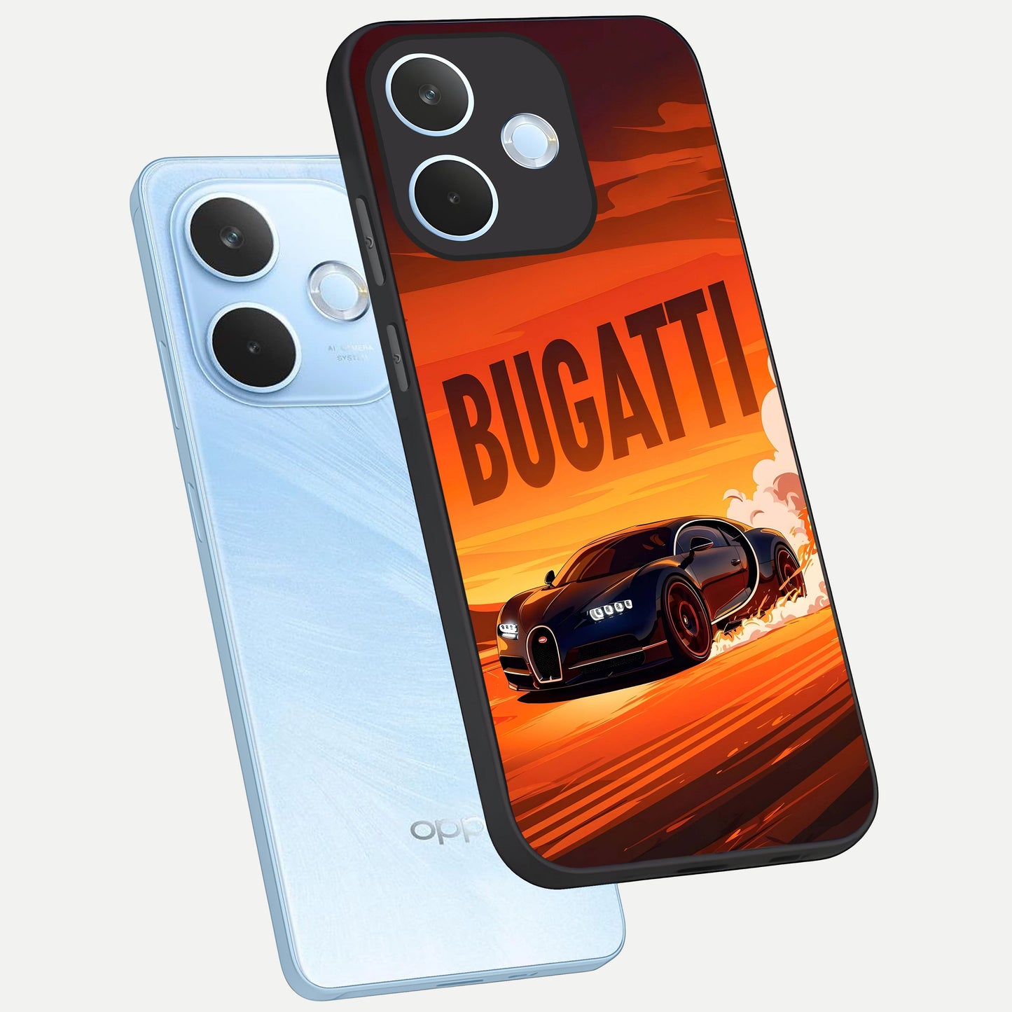  Inferno Bugatti Storm phone case For Oppo Reno 15 Pro mini showing premium glass back cover with detailed artwork