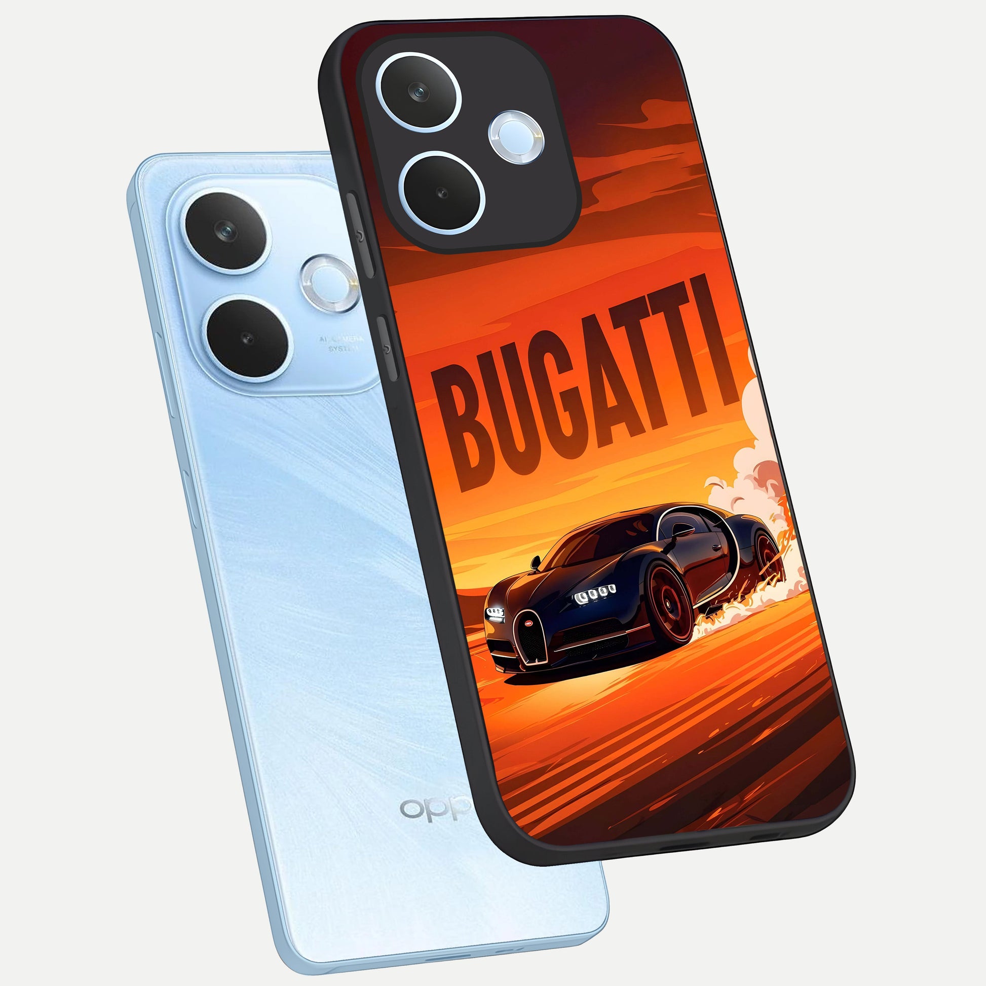  Inferno Bugatti Storm phone case For Oppo Reno 15 Pro mini showing premium glass back cover with detailed artwork