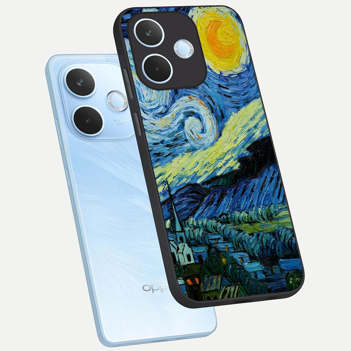 Inspired Van Gogh Art phone case For Oppo Reno 15 Pro mini showing premium glass back cover with detailed artwork