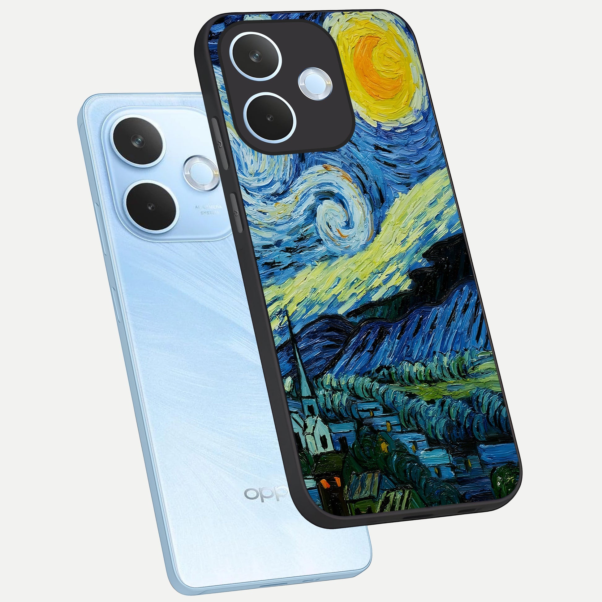  Inspired Van Gogh Art phone case For Oppo Reno 15 Pro mini showing premium glass back cover with detailed artwork