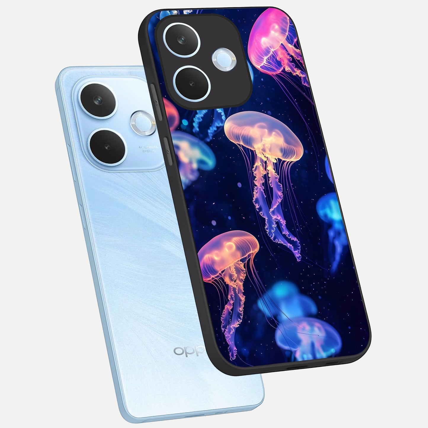  Jellyfish Pattern phone case For Oppo Reno 15 Pro mini showing premium glass back cover with detailed artwork