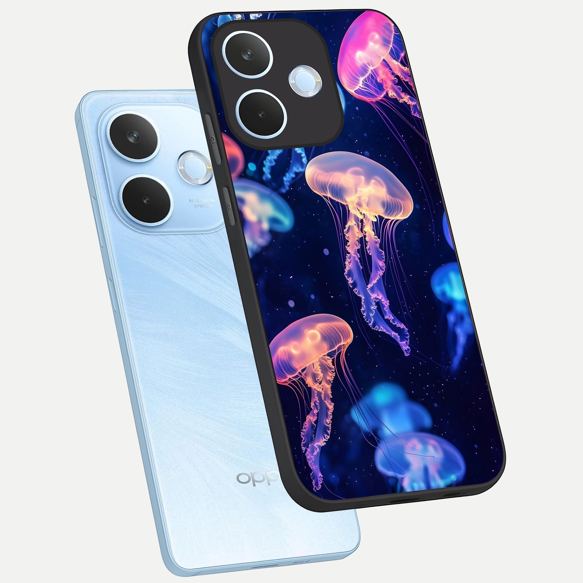  Jellyfish Pattern phone case For Oppo Reno 15 Pro mini showing premium glass back cover with detailed artwork