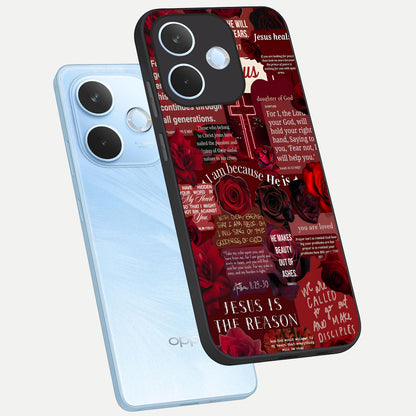  Jesus Love Heals phone case For Oppo Reno 15 Pro mini showing premium glass back cover with detailed artwork