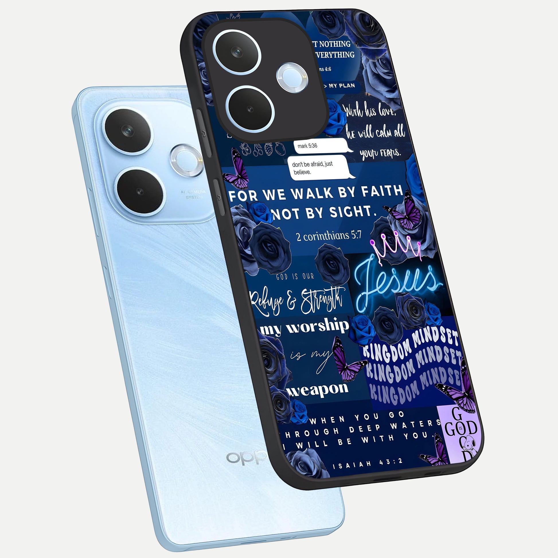  Kingdom Faith Glow phone case For Oppo Reno 15 Pro mini showing premium glass back cover with detailed artwork