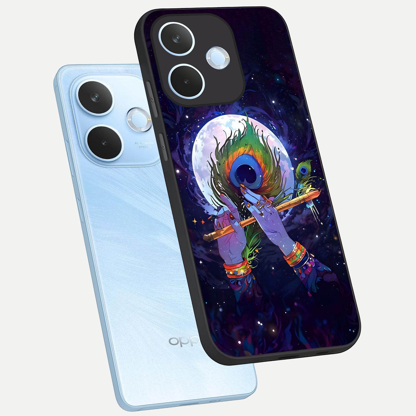  Krishna Hands Art phone case For Oppo Reno 15 Pro mini showing premium glass back cover with detailed artwork