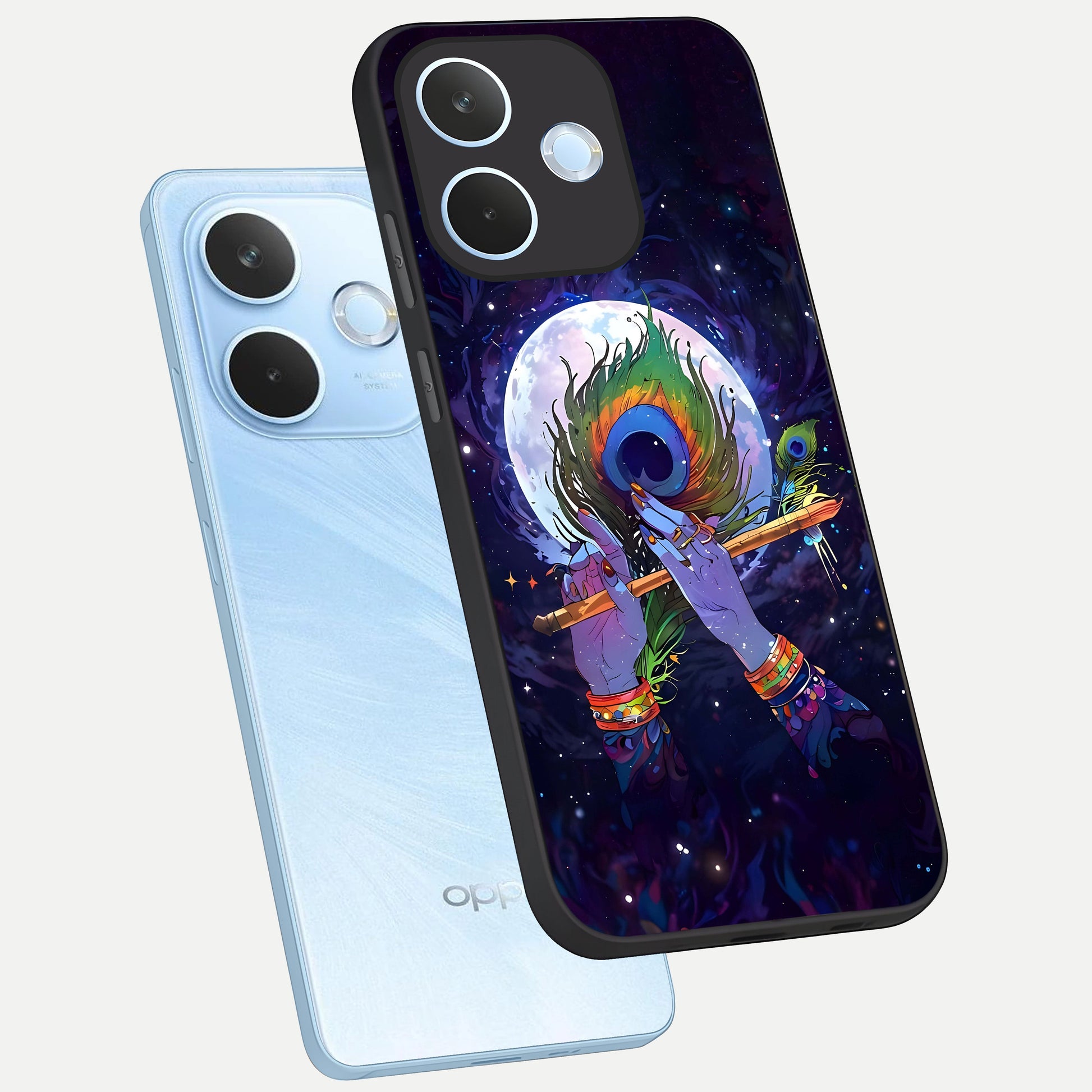  Krishna Hands Art phone case For Oppo Reno 15 Pro mini showing premium glass back cover with detailed artwork
