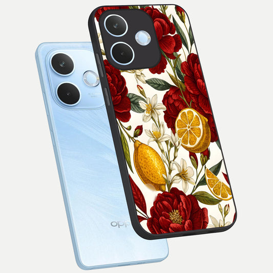  Lemon Rose Charm phone case For Oppo Reno 15 Pro mini showing premium glass back cover with detailed artwork