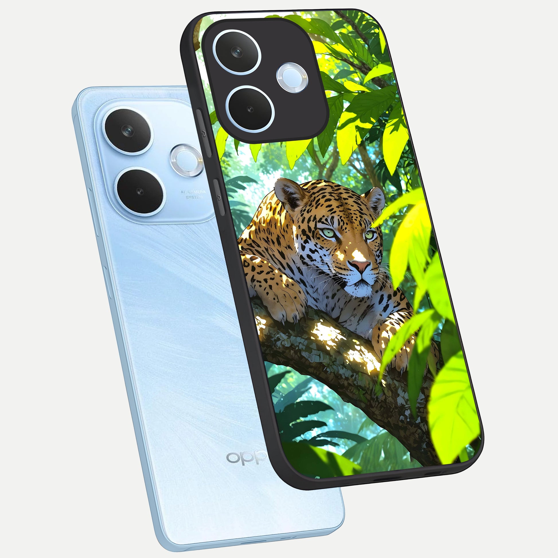  Leopard in Jungle phone case For Oppo Reno 15 Pro mini showing premium glass back cover with detailed artwork