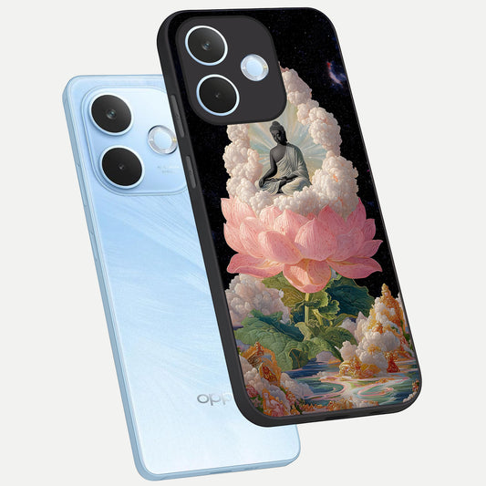  Lotus Divine Peace phone case For Oppo Reno 15 Pro mini showing premium glass back cover with detailed artwork