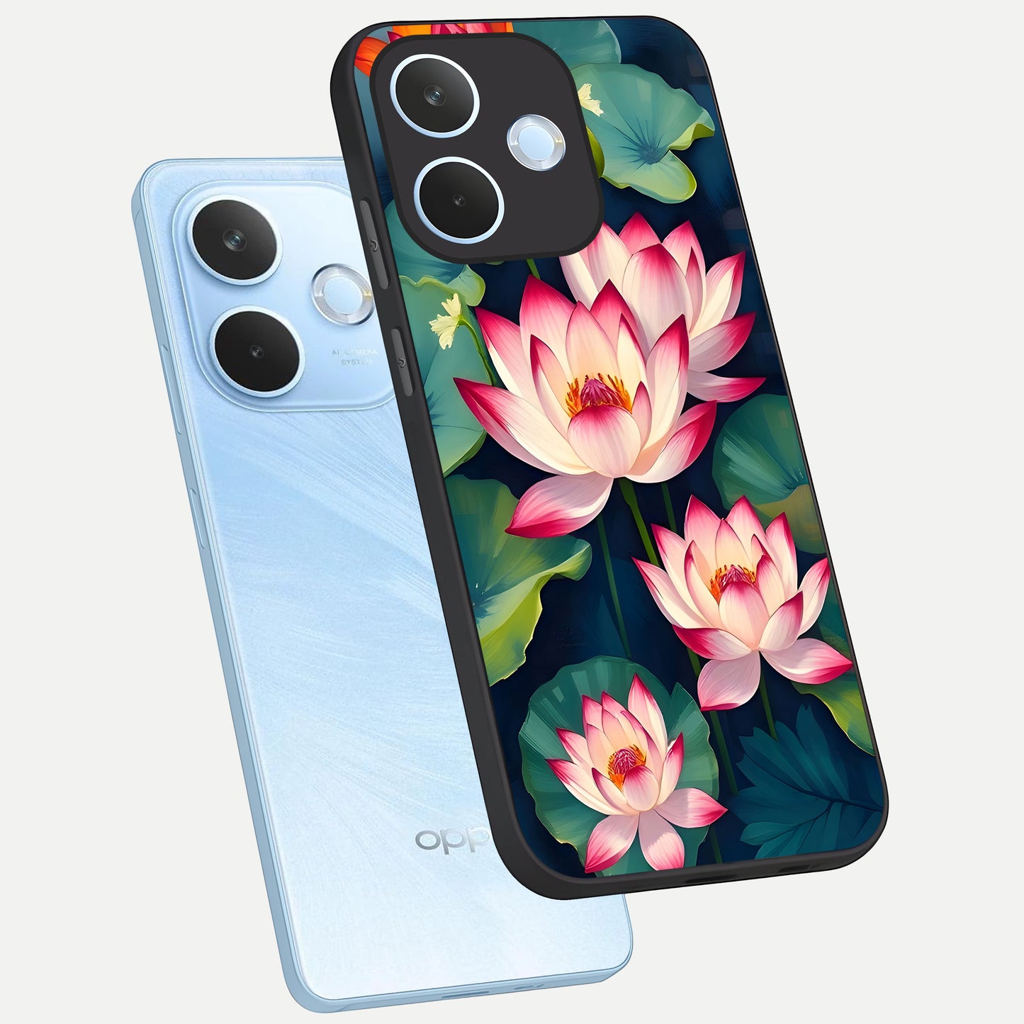  Lotus Dream Serenity phone case For Oppo Reno 15 Pro mini showing premium glass back cover with detailed artwork