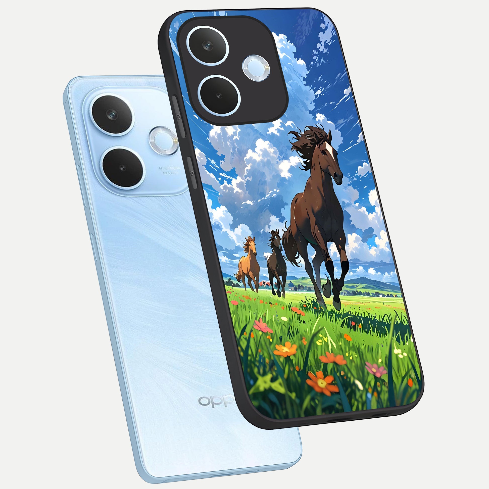  Majestic Horses Galloping phone case For Oppo Reno 15 Pro mini showing premium glass back cover with detailed artwork