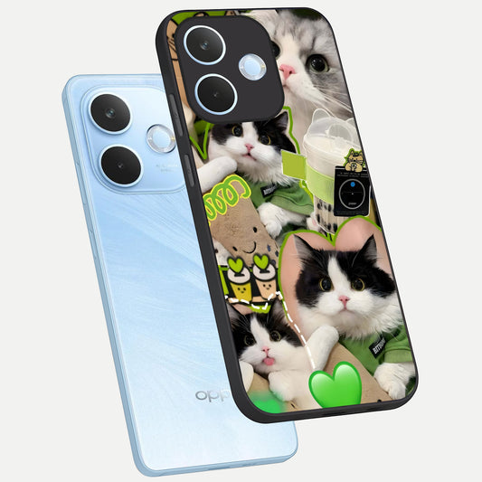  Matcha Cats Mood phone case For Oppo Reno 15 Pro mini showing premium glass back cover with detailed artwork