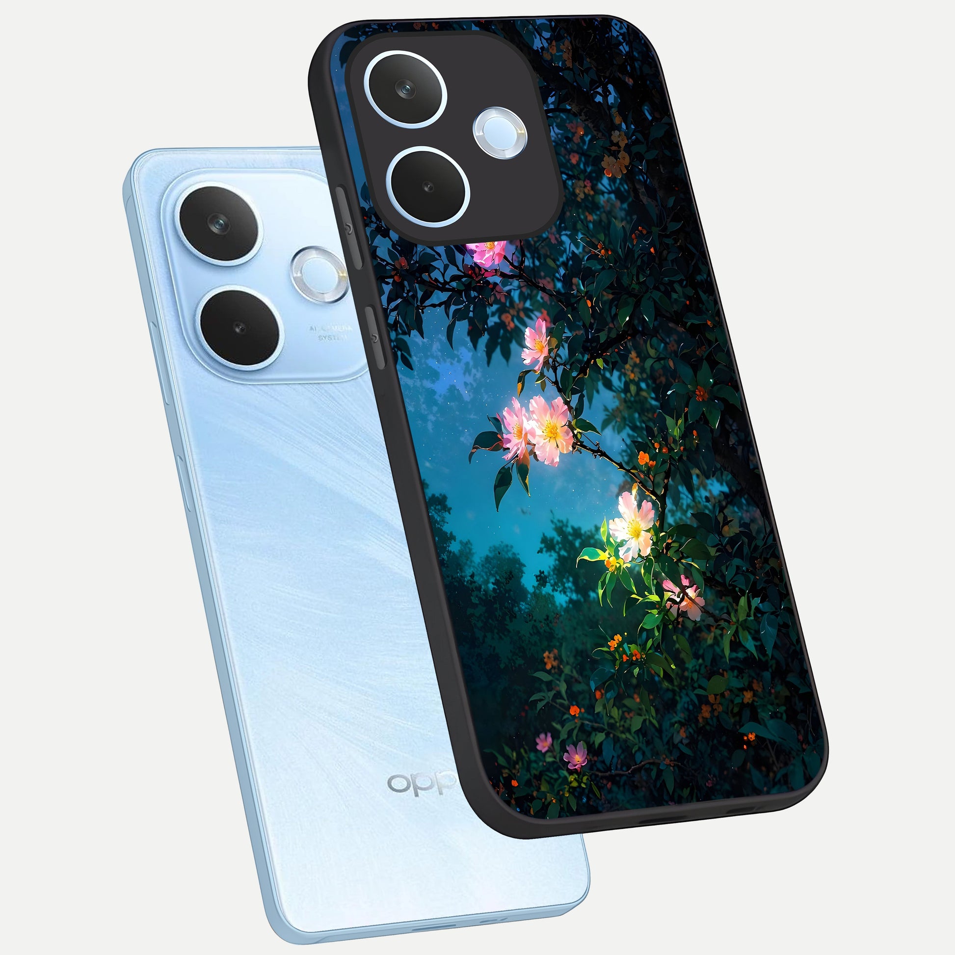  Midnight Bloom Glow phone case For Oppo Reno 15 Pro mini showing premium glass back cover with detailed artwork