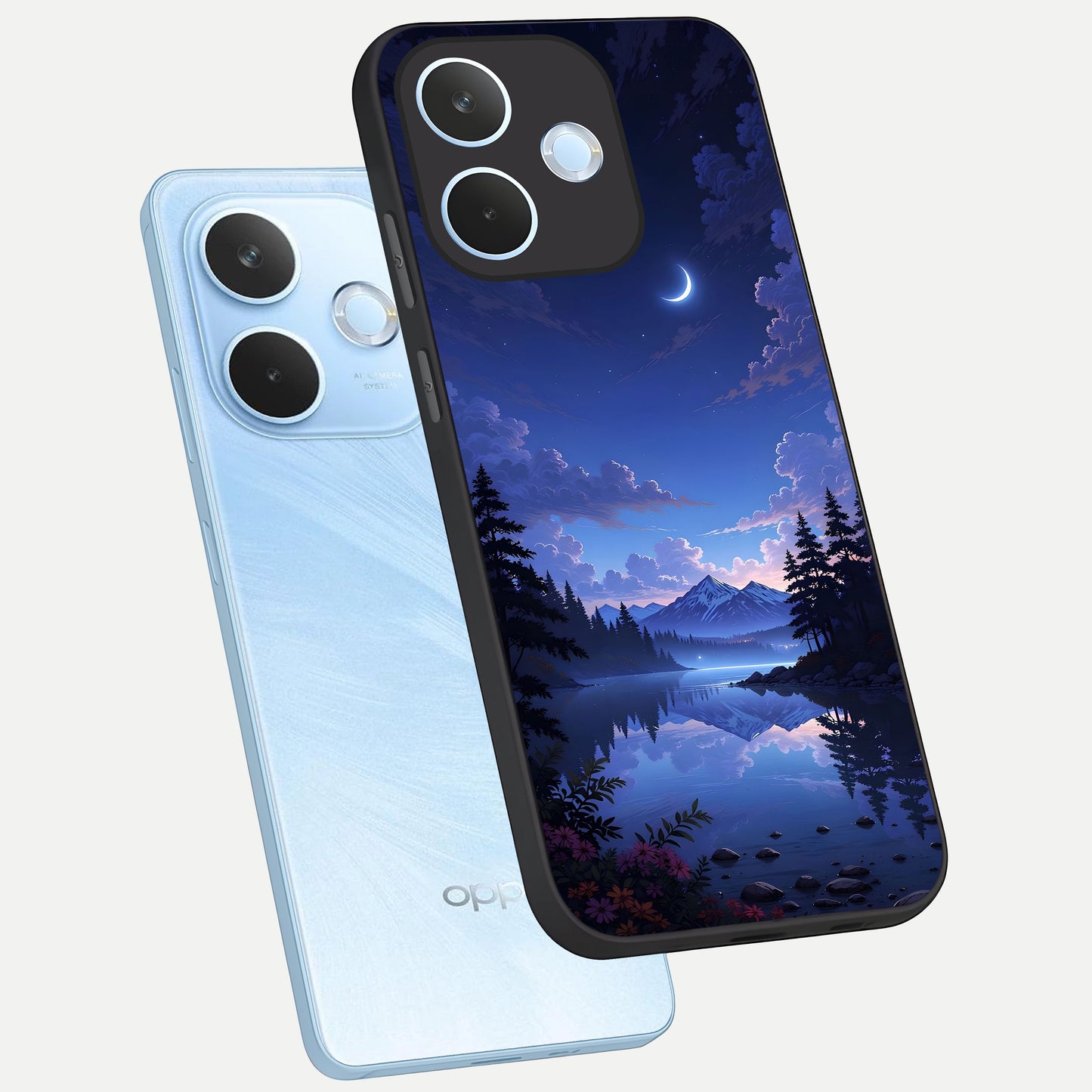  Midnight Lake Peace phone case For Oppo Reno 15 Pro mini showing premium glass back cover with detailed artwork