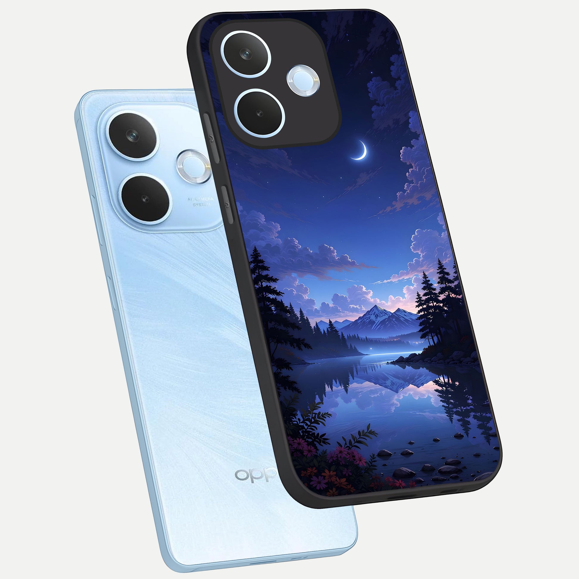  Midnight Lake Peace phone case For Oppo Reno 15 Pro mini showing premium glass back cover with detailed artwork