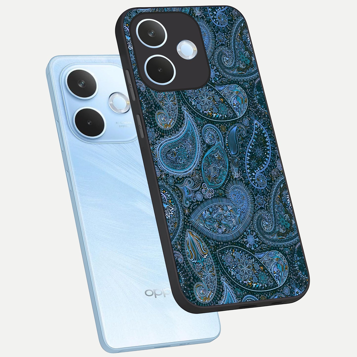  Midnight Paisley Glow phone case For Oppo Reno 15 Pro mini showing premium glass back cover with detailed artwork