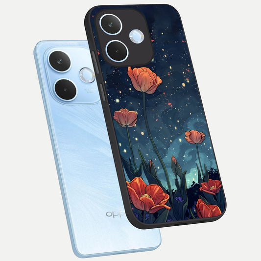 Midnight Tulip Glow phone case For Oppo Reno 15 Pro mini showing premium glass back cover with detailed artwork