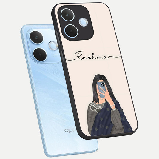  Mirror Mood Muse With Custom Name phone case For Oppo Reno 15 Pro mini showing premium glass back cover with detailed artwork